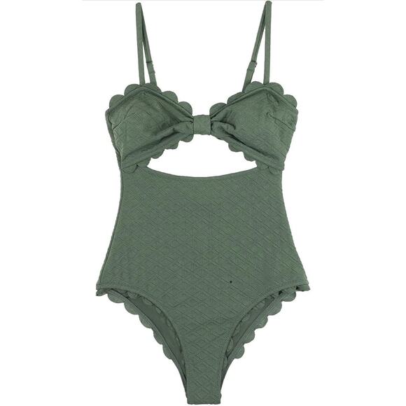 CUPSHE Women's One Piece Swimsuit Sexy Green Cutout Scallop Trim Bathing Suit XL - Picture 1 of 6
